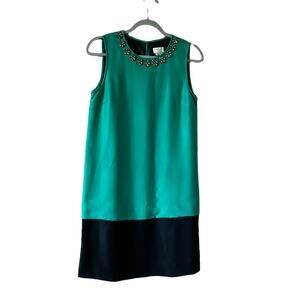 Kate Spade Green Rosita Rhinestone Silk Dress Sz 4 sleeveless color block